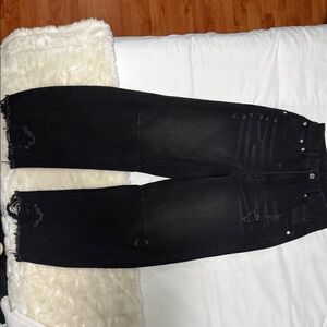 Black Distressed High-Waist Jeans